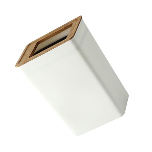 Bote de basura minimalista con tapa de madera blanco rectangular miniatura 5