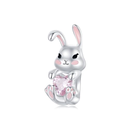 Abalorio de conejo de Pascua de plata de ley 925 para pulseras Pandora para mujeres y niñas, Zirconia cúbica, Circonita cúbica