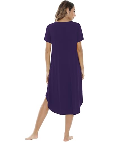 Image of NACHILA Nightgowns for Women-Viscose Made from Bamboo, V Neck Sleepshirts Short Sleeve Sleepwear Cool Nightshirt