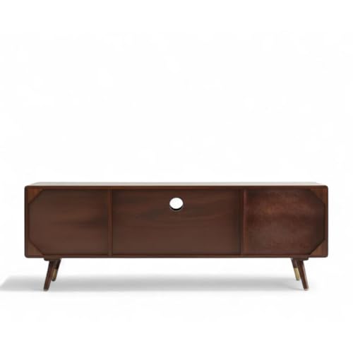 Image of MISAN Modern TV Table | Solid Sheesham Wood Sideboard TV Unit for Living Room, Bedroom, Office Furniture Stand | Wooden Free Standing Entertainment Unit Side Board Table with Storage (B-Walnut)