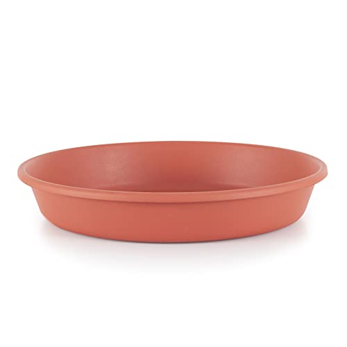 The HC Companies 12 Inch Round Plastic Classic Plant Saucer - Indoor Outdoor Plant Trays for Pots - 12.5"x12.5"x2.13" Clay