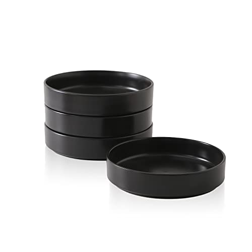 Stone Lain Celina Stoneware Bowl Set, 4-Piece Pasta Bowls for Kitchen, Ceramic Serving for Ramen, Fruit, Cereal, Dinner - Microwave & Dishwasher Safe, Black