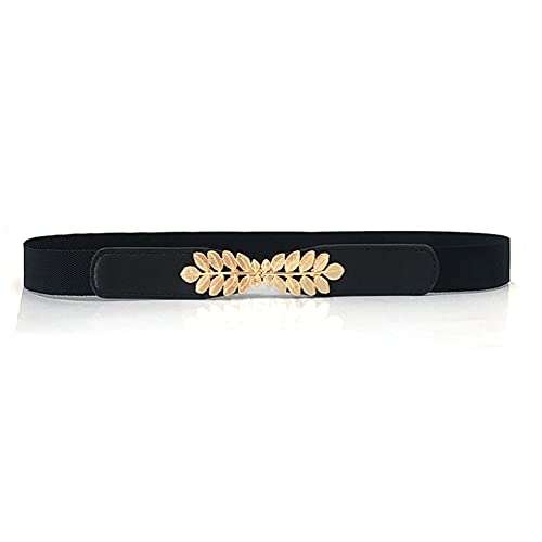 Women Leaf Shaped Interlocking Buckle Belt Thin Skinny Stretch Waist Belt Dress Accessories Black3