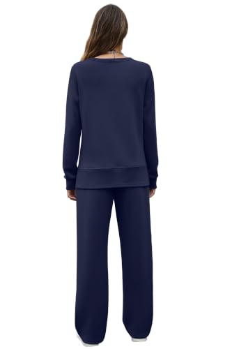 Image of OFEEFAN Women's 2 Piece Lounge Set Travel Airport Outfits Side Slit Tracksuit Wide Leg Loungewear Baggy Comfy Sweatsuit S-3XL