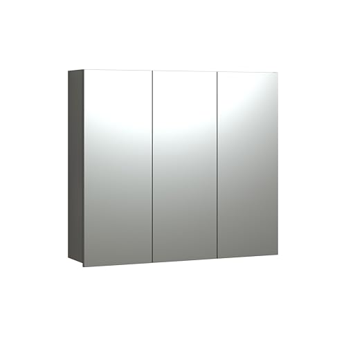 trendteam smart living - PureBliss - Armario con Espejo - Antracita/Evoke Roble - Efecto surco - 9 Compartimentos + 6 estantes - (90 x 80 x 20 cm) - Puerta Central Izquierda y Derecha
