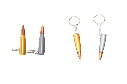 Bullet Keychain, Gold and Silver Metal, 2-Pack Military Style Decorative
