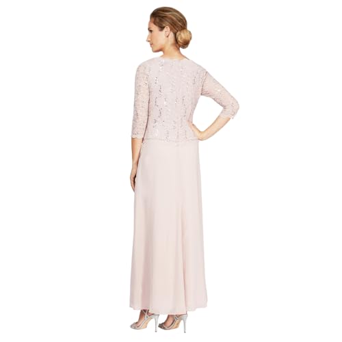 Image of Alex Evenings Women's 3 /4 Sleeve Stretch Lace Bodice Mock One Piece Gown