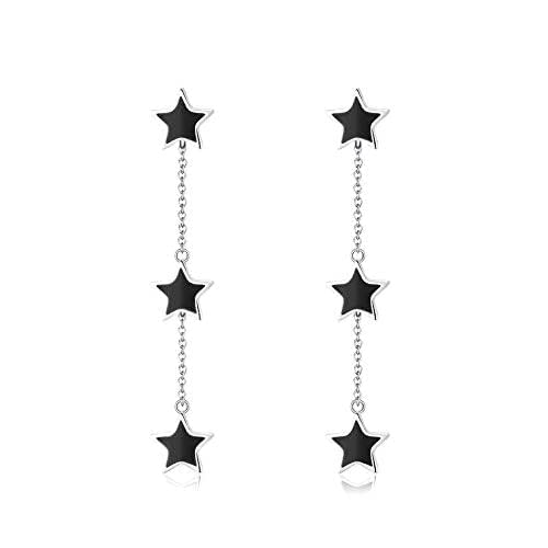 Pendientes de plata 925 mujer estrella negra hipoalergénicos antialergias