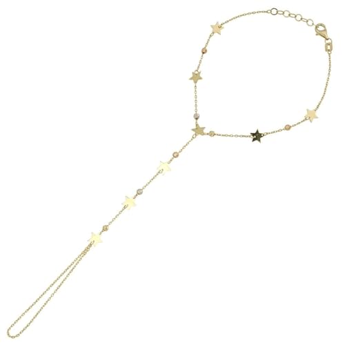 100% 14k Real Gold Bracelet Ring Hand Chain - Adjustable Finger Chain Bracelet Gold | Dainty Charm Hand Jewelry for Women | Birthday Gifts for Women | 7'' to 8''