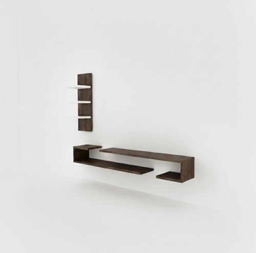 Image of Bros Moon Wall Mounted TV Cabinet, Choco White, MDF, Modern Style, Laminated Finish, for Living Room, Suits TV up to 40 Inches (Wenge White, Dual J 36 Inches Base)
