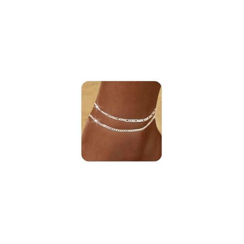 Image of FUNEIA Gold Silver Ankle Bracelets for Women Waterproof 14K Gold Plated Anklets for Women Non Tarnish Dainty Layered Beaded Heart Anklet Set Summer Beach Foot Chain Jewelry Gifts Trendy Stuff