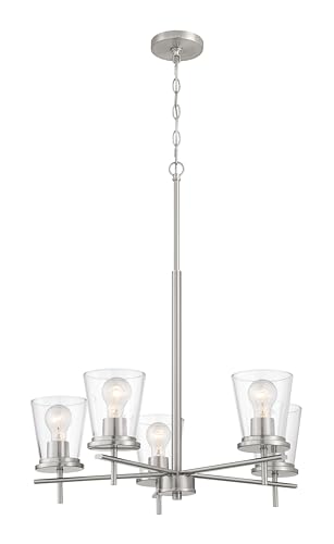 Craftmade - Lustre Connell 5 Light 70,5 cm com acabamento em níquel polido escovado com vidro transp