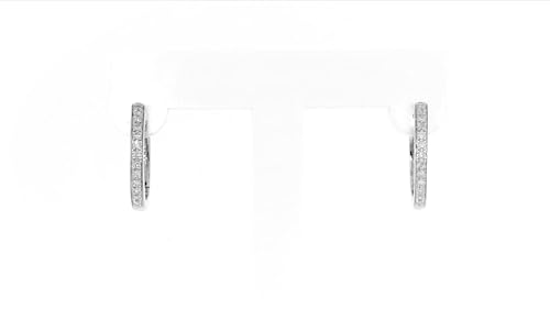 Ross-Simons Sterling Silver Small Hoop Earrings With Diamond Accents3