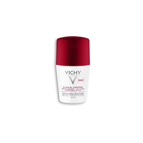 Vichy, Clinical Control, Déodorant Détranspirant 96H Roll-On, Transpiration Excessive, Anti-Odeurs, Sans Alcool & Sans Parfum, Adapté aux Peaux Sensibles, 50ml