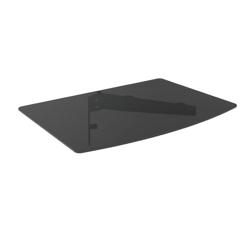 Link2Home Commercial Electric Series Tempered Glass Floating Entertainment Shelf up to 20 lbs. Ideal for Streaming Devices and All TV Accessories Space-Saving Under TV Shelf for Office Bedroom