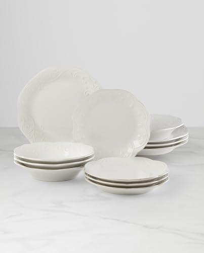 Image of Lenox 890951 French Perle 12-Piece Plate & Bowl Dinnerware Set White