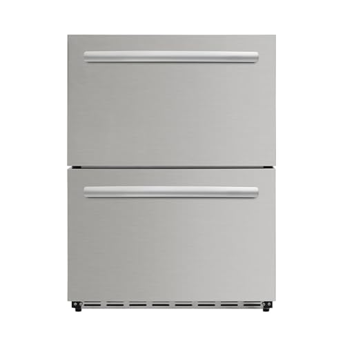 24 inch Undercounter Refrigerator, Built-in Beverage Refrigerator Indoor and Outdoor, Weatherproof Stainless Steel Drawer Fridge with 2 Drawer, Wine and Beverage Cooler for Outdoor Kitchen Bar Patio