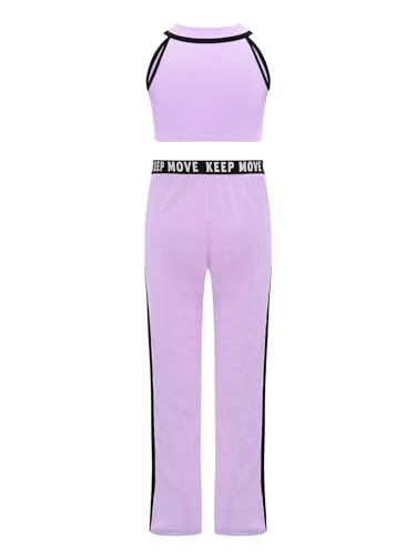 Kids Girls 2Pcs Sports Set Contrast Color Yoga Dance Outfit Ribbed Vest Crop Top and Pants Set4
