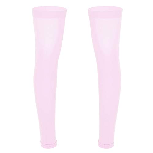 inlzdz Men's See Through Sheer Thigh High Full Leg Sleeve Footless Knee Brace Socks Stockings Pink One Size