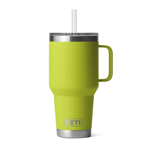 Image of YETI Rambler 35 oz Tumbler with Handle and Straw Lid, Travel Mug Water Tumbler, Vacuum Insulated Cup with Handle, Stainless Steel, Chartreuse