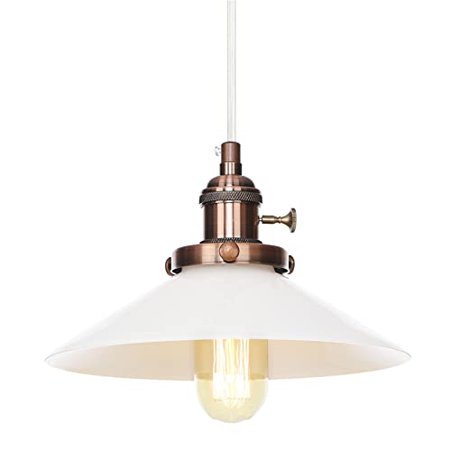 Luminaire suspendu avec interrupteur HNVBDOPAE en verre blanc et métal bronze rouge pour îlot