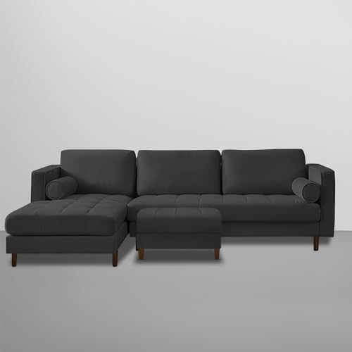 Image of Lezra LHS 4 Seater L Shape Sofa Set with Center Table for Living Room (Black Fabric) Premium Fabric Sofa