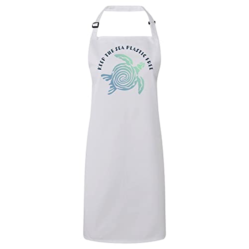 Tablier cuisine blanc pour barbecue et repas en famille message environnement tortue