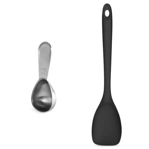 Image of U-Taste 18 /8 Stainless Steel Coffee Scoop 2 Tablespoon Metal Measuring Spoon and 600ºF Heat Resistat Spatula Spoon Flexible Silicone Cooking Scoop Spoonula (Black)