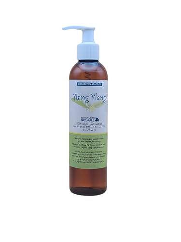 Ylang Ylang Kissable Massage Oil/Body Oil 8 Fl. Oz. with All Natural Plant Oils and Organic Ylang Ylang Essential Oil