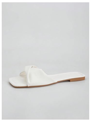 GORGLITTER Women's Twist Flat Sandals Square Toe Leather Dressy Slide Sandals Cute Summer Slip On Shoes2