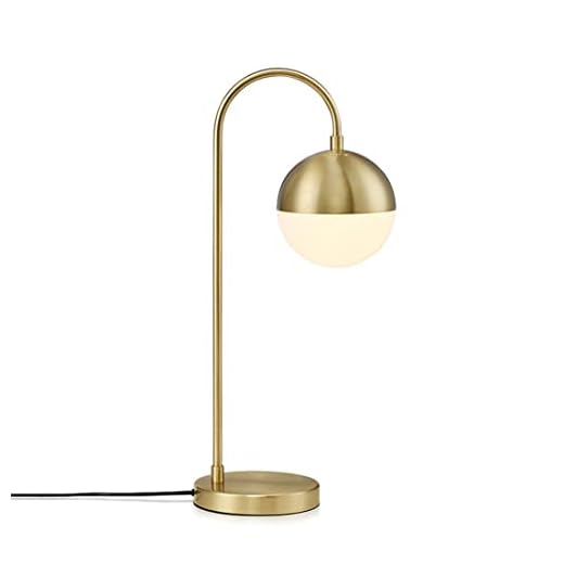 Auwieou Mid Century Modern Table Lamp - Gold & White Glass Shade for Bedside, Living Room, Office