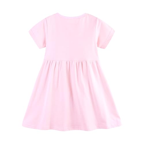 Toddler Girl Summer Dress Little Girls Cotton Short Sleeve Dresses Casual Midi Sundress for Kids 2-7 Years Purple Rainbow 7T2