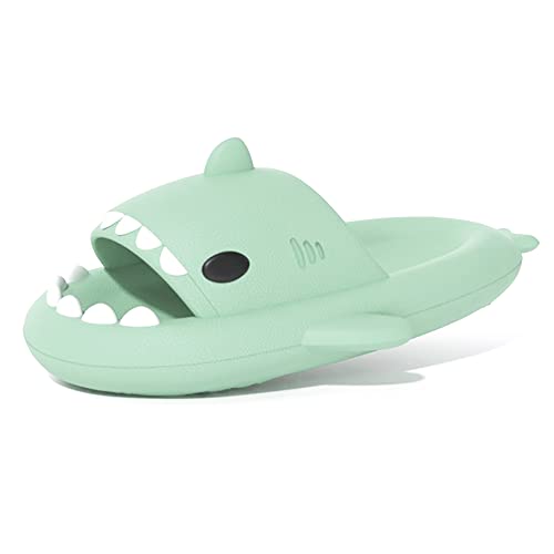 welltree Shark Slides for Women and Men Novelty Pillow Slippers Open Toe Shark Sandals Cushioned Cloud Slides Light Green 6-7 Women/4.5-5.5 Men