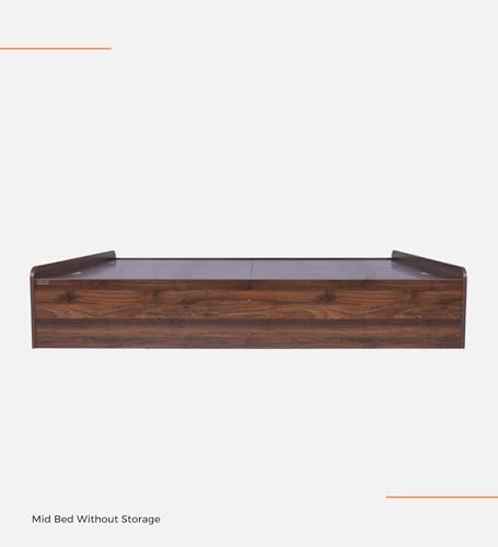 Image of Mavero Double Bed with Bottom Panel Storage | Engineered Wood | Columbian Walnut | 4-Year Warranty | 72x48 Inch
