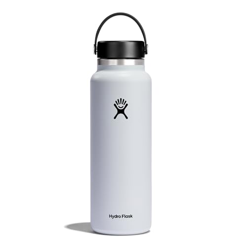 Hydro Flask - Water Bottle 1180 ml (40 oz) - Vacuum Insulated Stainless Steel Water Bottle with Leak Proof Flex Cap and Powder Coat - Wide Mouth - White
