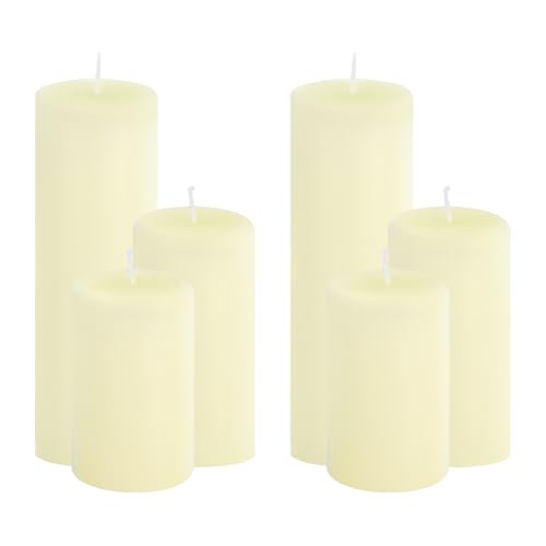 Bougies piliers ivoire lot de 6 non parfumées en 3 tailles pour déco