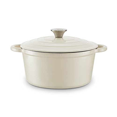 Barbary & Oak BO800251CRM Round Cast Iron Casserole Pan with Durable Enamel Interior, 24cm, Camembert Cream