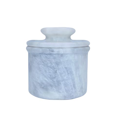 White Marble Butter Keeper with Lid | Soft Spreadable French Butter Crock for Countertop | Home and Kitchen Decor | Large (3 oz Capacity)
