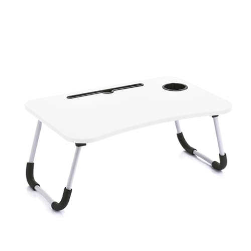 Acomoda Textil – Mesa Laptop Plegable de Madera para Ordenador Portátil en Sofá o Cama. Bandeja Auxiliar Multiusos para Desayuno, Leer o Trabajar 40x60x27 cm. (Blanco)
