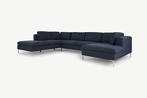 Image of Smith U Shape 7 Seater Corner LHS Fabric Sofa Set in Dark Blue Color for Living Room, Couch Sofa for Living Room, Seven Seater Sofa