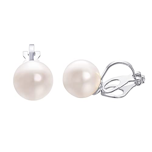 Vissen Boucle d'oreille Femme Clip pour oreille non percée Perles de culture blanche Boucle doreille a pince Plaqué platine