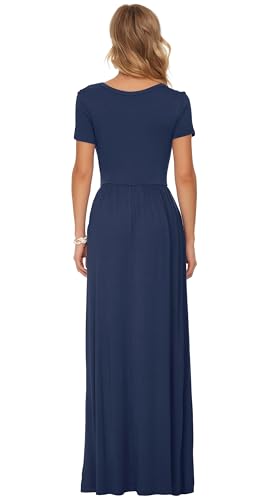 Image of AUSELILY Women's Summer Short Sleeve Loose Plain Casual Long Maxi Dresses | Year Round wear solid floral print, Casual wear, Empire waist, Floor length, Side pockets