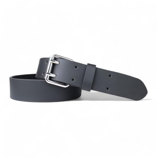 Fronhofer Full Grain Leather Work Belt Double Prong Steel Buckle 1.6', Size:waist size 39.5 inch (100 cm), Color:Black