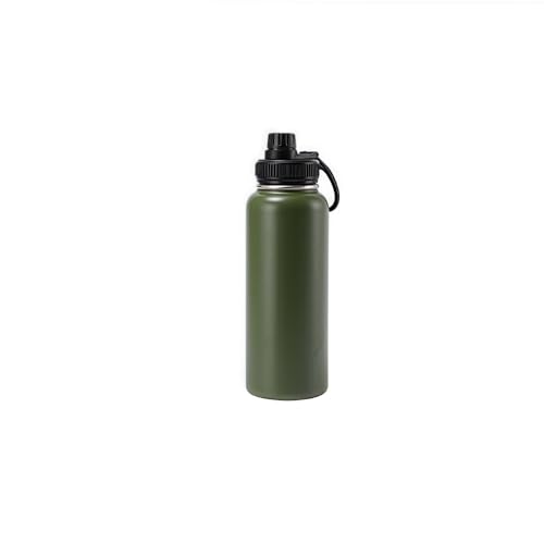 HOTGEEJP真空断熱スポーツボトル 持ち運びに便利なキャリーループ 直飲み 飲み口が外せて洗いやすい 保温専用 漏れない 軽量 コンパクト (750ml,濃い緑色)