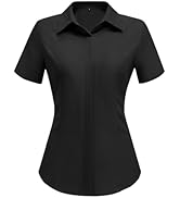 HOTOUCH Women Short Sleeve Button Down Shirts Business Work Fitted Collared Blouse Office Basic 2...