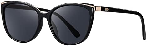 Colrea Trendy Cat Eye Sunglasses for Women Fashion Cateye UV400 Protection Glasses CL22017 (Black Lens/Black Frame)