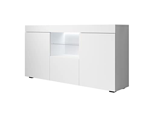 MB Muebles Bonitos, Buffet Sefora pour Salon et Salle à Manger avec Lumière LED, Meuble en Mélamine Mate, Couleur Blanc, 135x73x34 cm