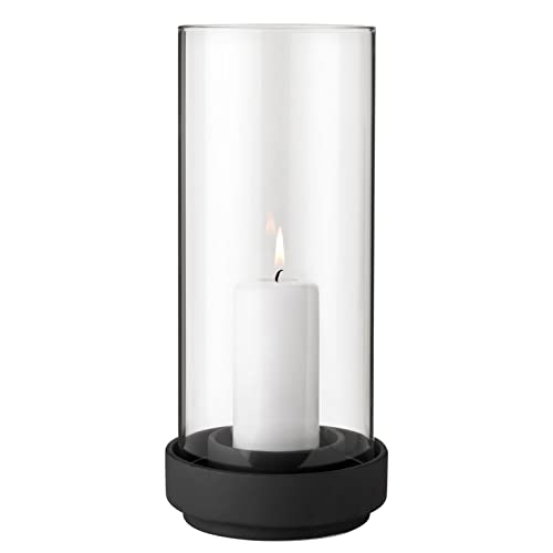 Stelton Hurricane - Kerzenständer für drinnen & draußen - Wetterfestes Windlicht für Teelicht- & Stumpenkerzen - Glas-Cover mit Steinzeugsockel, Wasserabfluss - Haus- & Gartenzubehör, groß