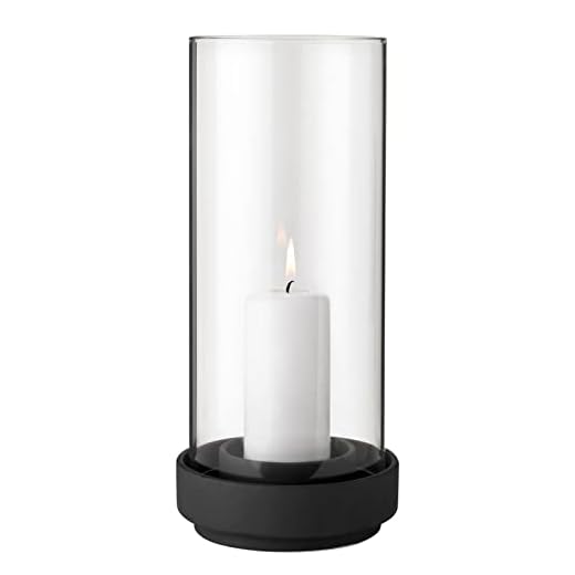 Stelton Hurricane Kandelaar voor binnen en buiten, weerbestendig windlicht voor theelicht- en stompkaarsen, glazen deksel met stenen sokkel, waterafvoer, huis- en tuinaccessoires, groot