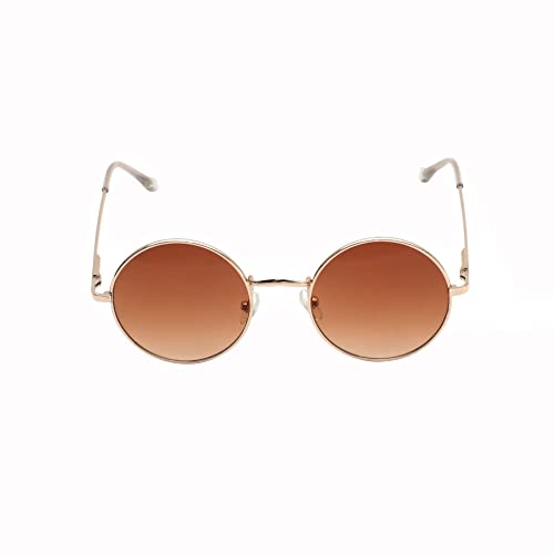 SPIKY Round Sunglass For Unisex With Protective Case Classic UV Protected Stylish Plastic Sunglasses Goggle Eyewear For Kids Girls and Boys - (Gold and Brown) - (Pack of 1)